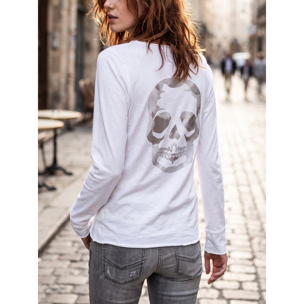 Zadig‎ & Voltaire Tunisien ML Strass Skull Henley Tee White NWT Size S $128